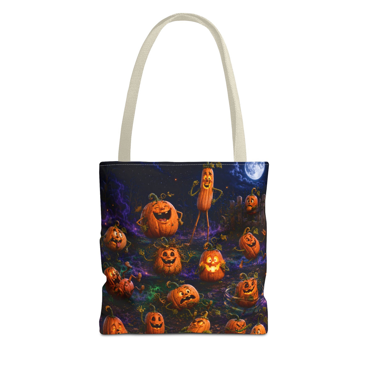 Halloween Pumpkin Patch Tote Bag — Spooky Jack-o'-Lantern All-Over Print