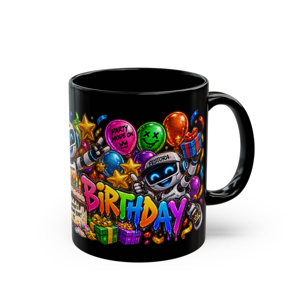Birthday Robot Mug — Colorful Happy Birthday Gift Coffee Cup (11oz)