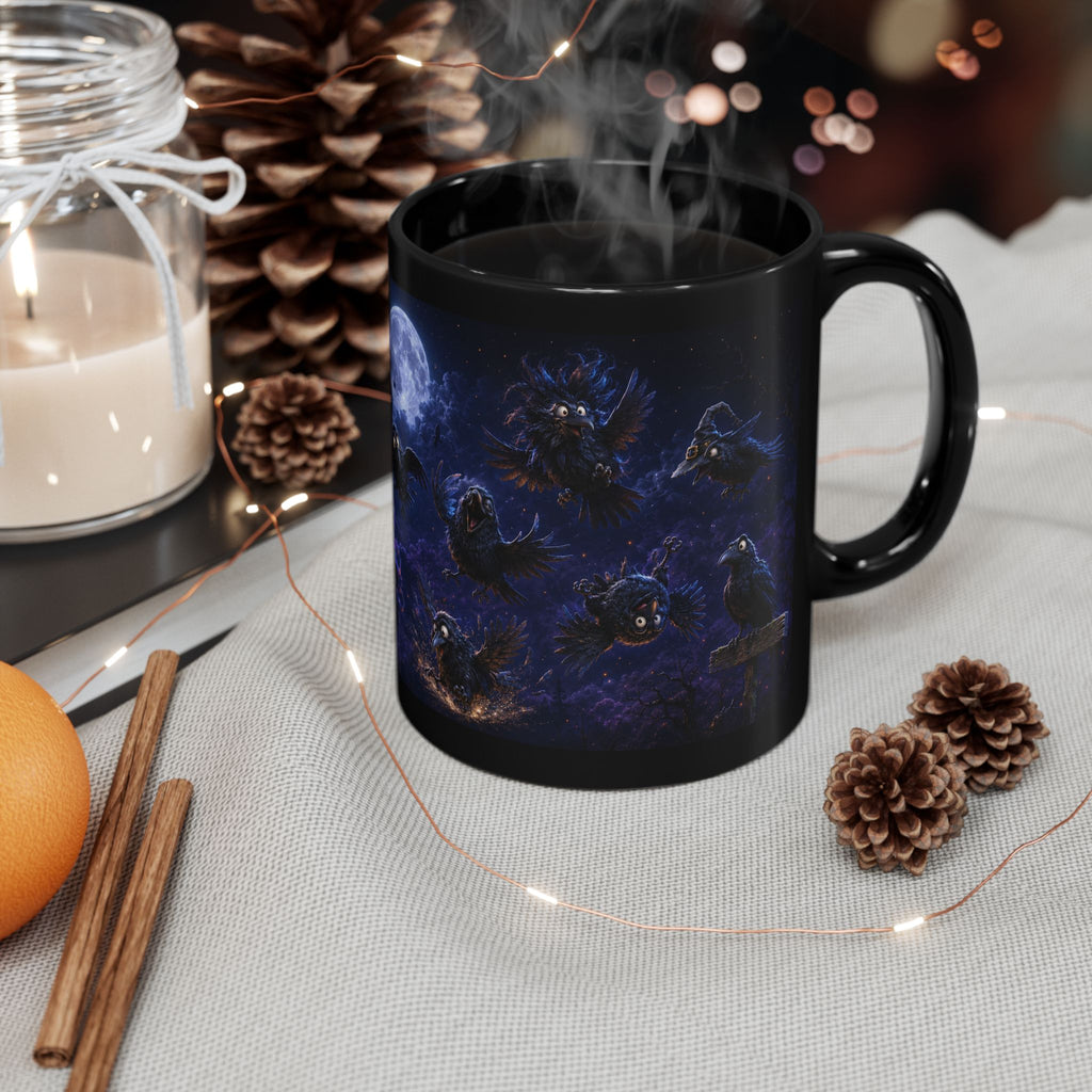 Ravens at Midnight Black Mug — Funny Moonlit Gothic Wraparound (11oz/15oz)