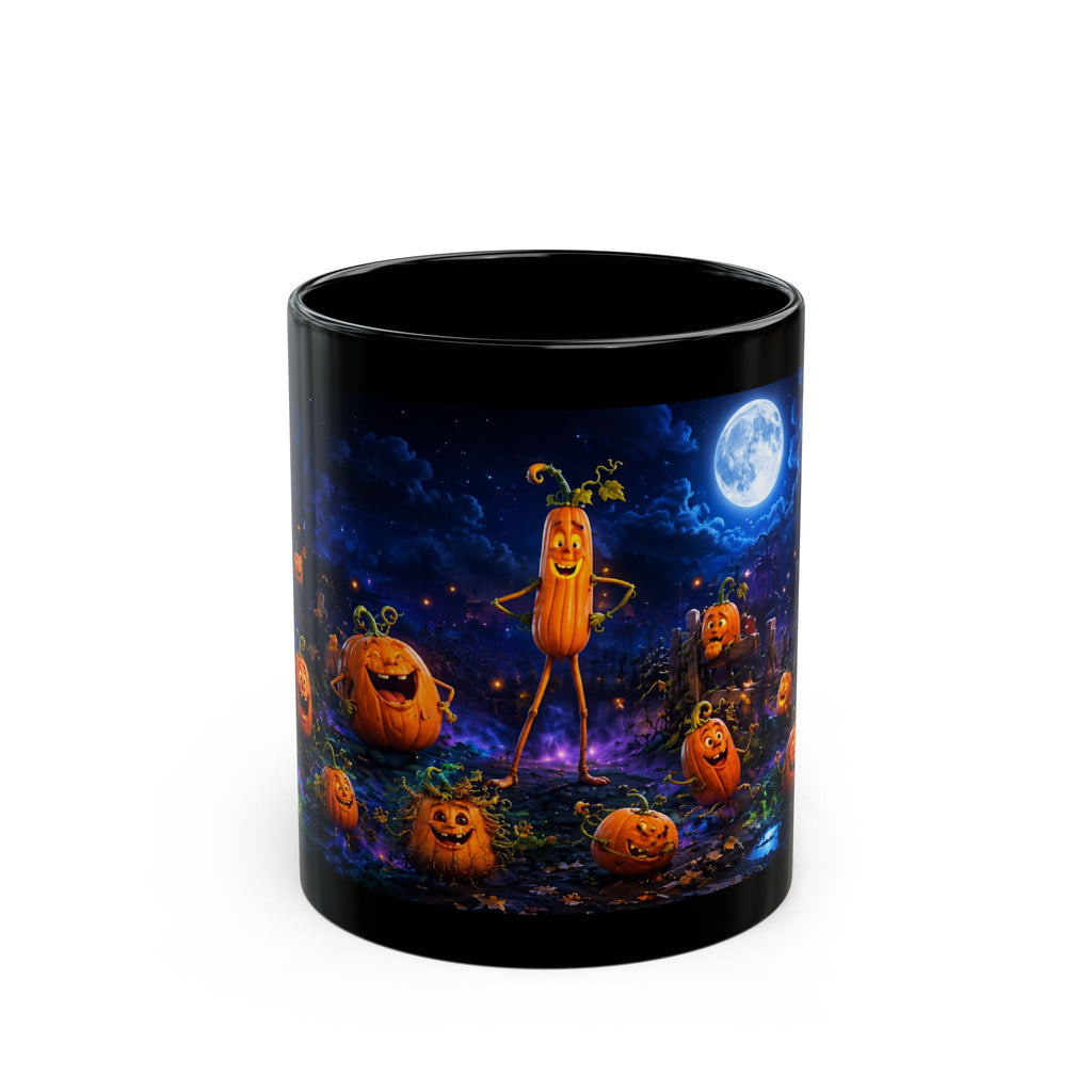 Halloween Pumpkin Patch Black Mug — Spooky Moonlit Jack-o'-Lantern Coffee Cup (11oz & 15oz)