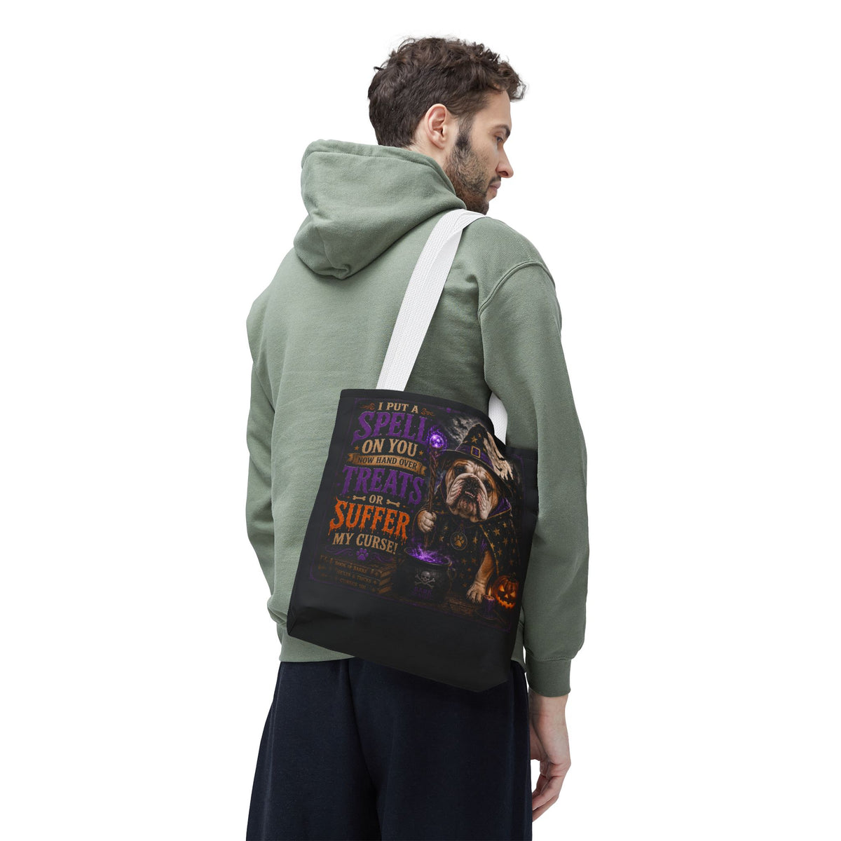 Halloween Bulldog Tote Bag - "I Put a Spell On You" Trick-or-Treat Candy Bag