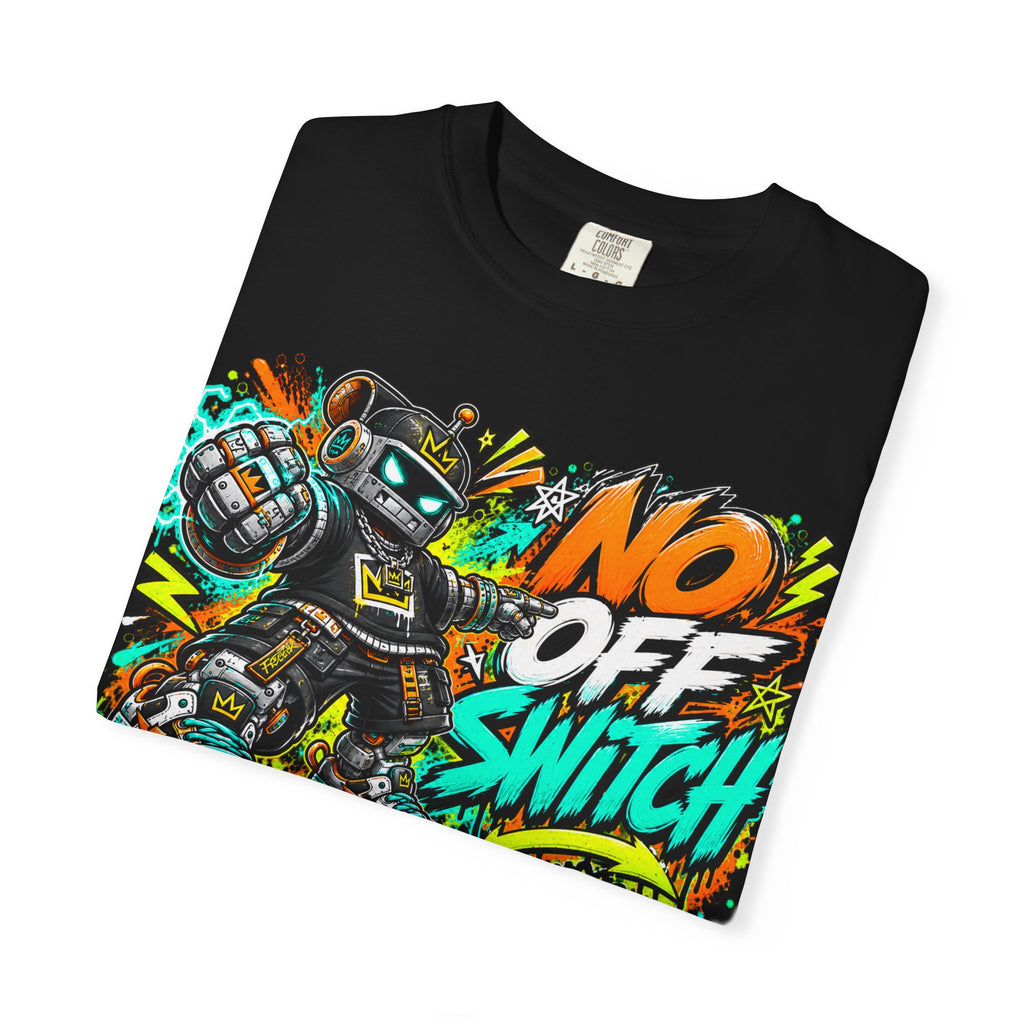 No Off Switch Robot Graphic T-Shirt — Bold Retro Streetwear Design