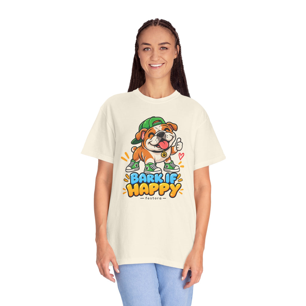 Bark If Happy – Cute Bulldog Graphic T-Shirt