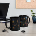 Halloween Magic Owl Night Mug — Cute Wizard Owls under Full Moon (Black 11oz/15oz)