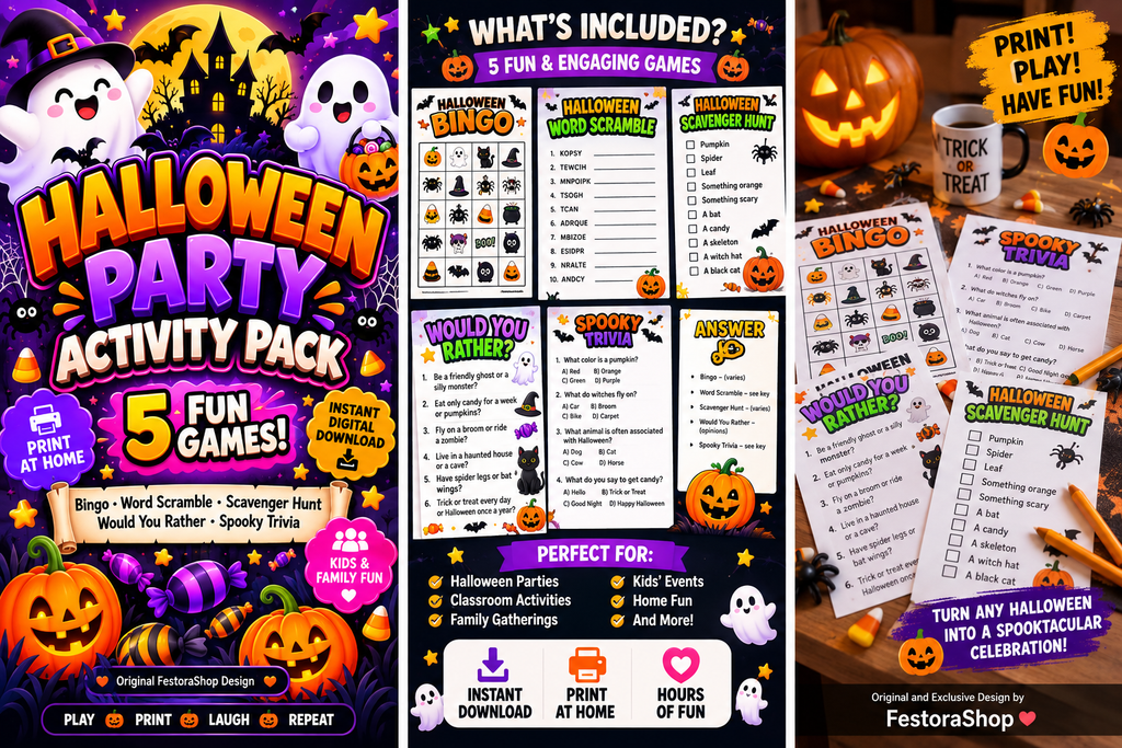 Halloween Party Printable Activity Pack – Instant Digital Download