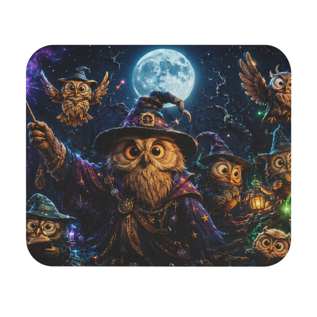Witch Owl Night Rectangle Mouse Pad — Magical FullMoon Fantasy (9" x 8")
