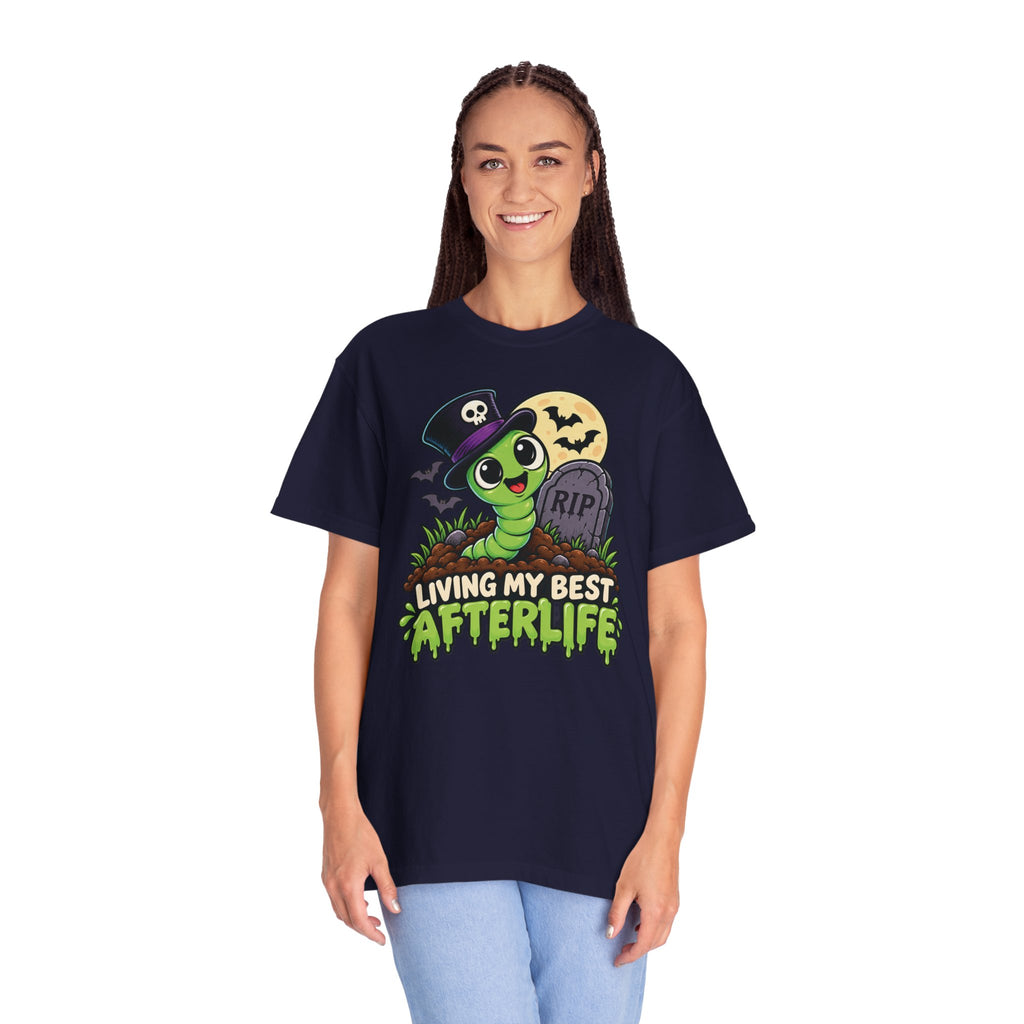 Living My Best Afterlife – Cute Halloween Graveyard Worm T-Shirt
