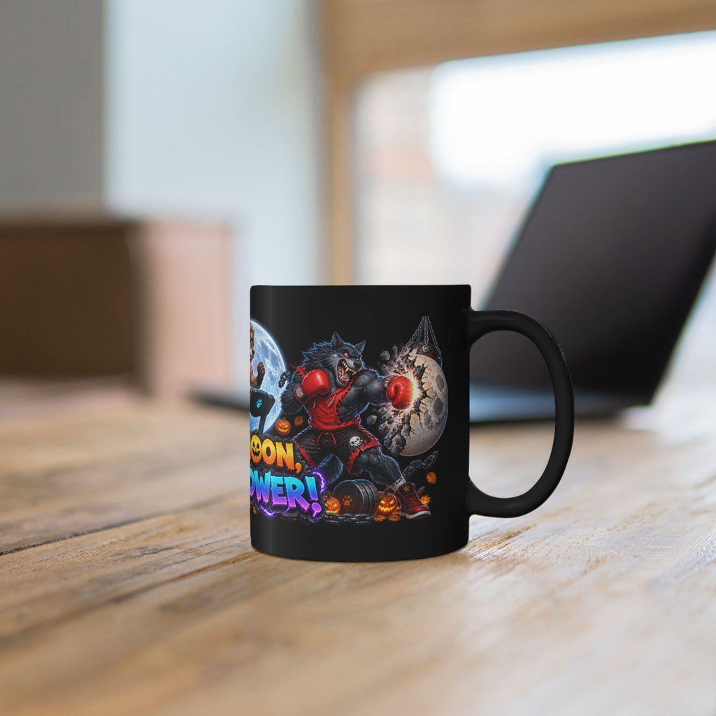 Full Moon Full Power Werewolf Gym Halloween Black Mug