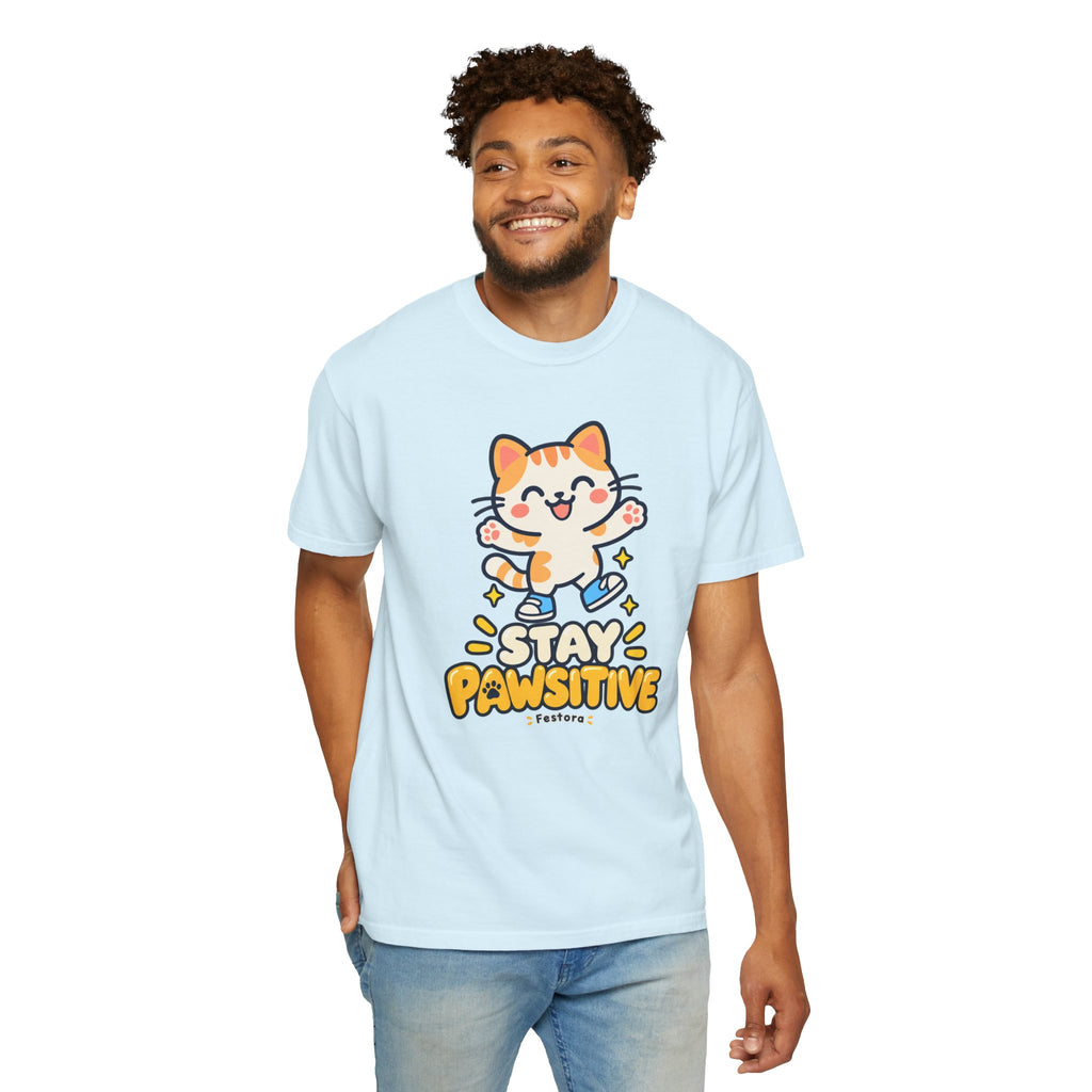 Stay Pawsitive – Cute Happy Cat Graphic T-Shirt