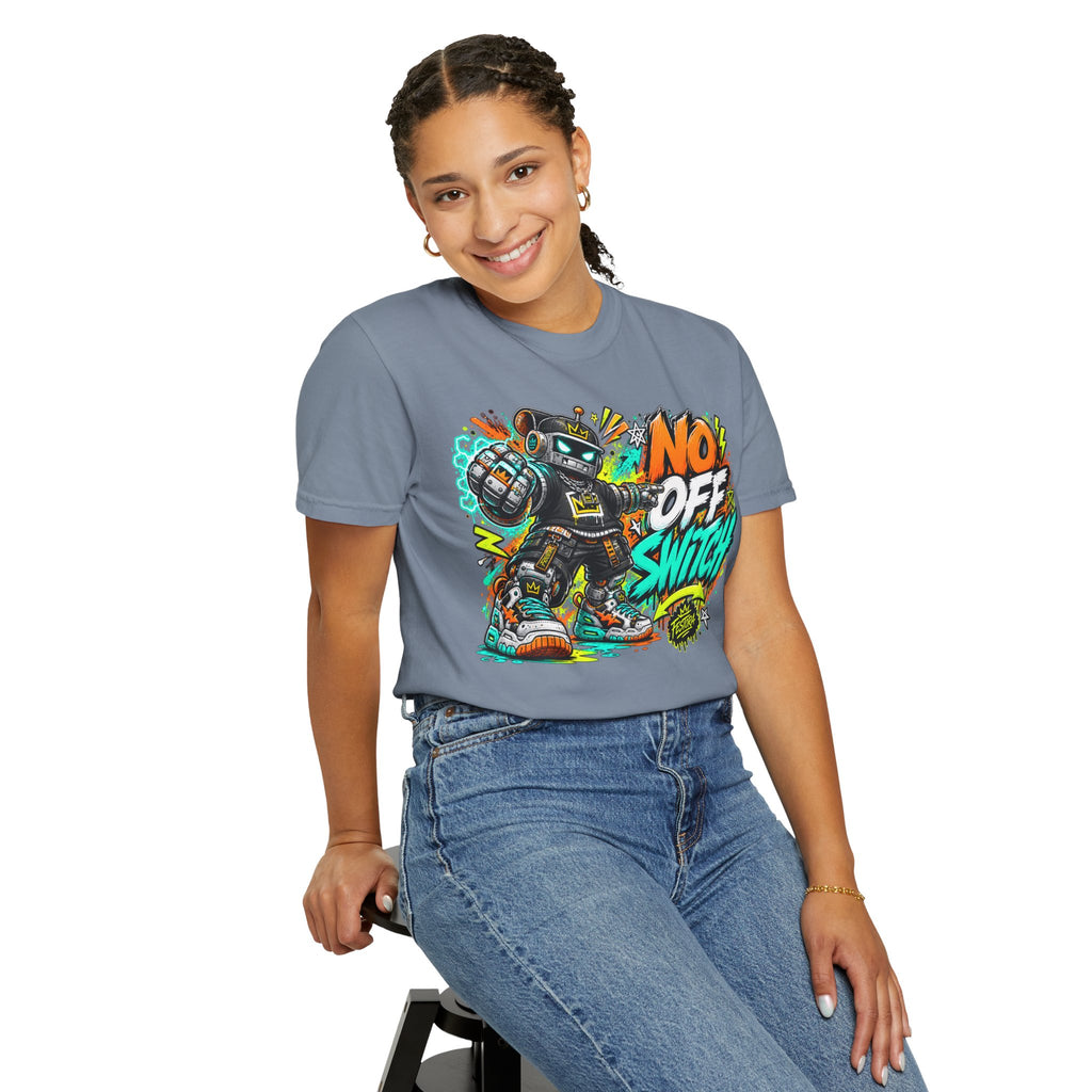 No Off Switch Robot Graphic T-Shirt — Bold Retro Streetwear Design