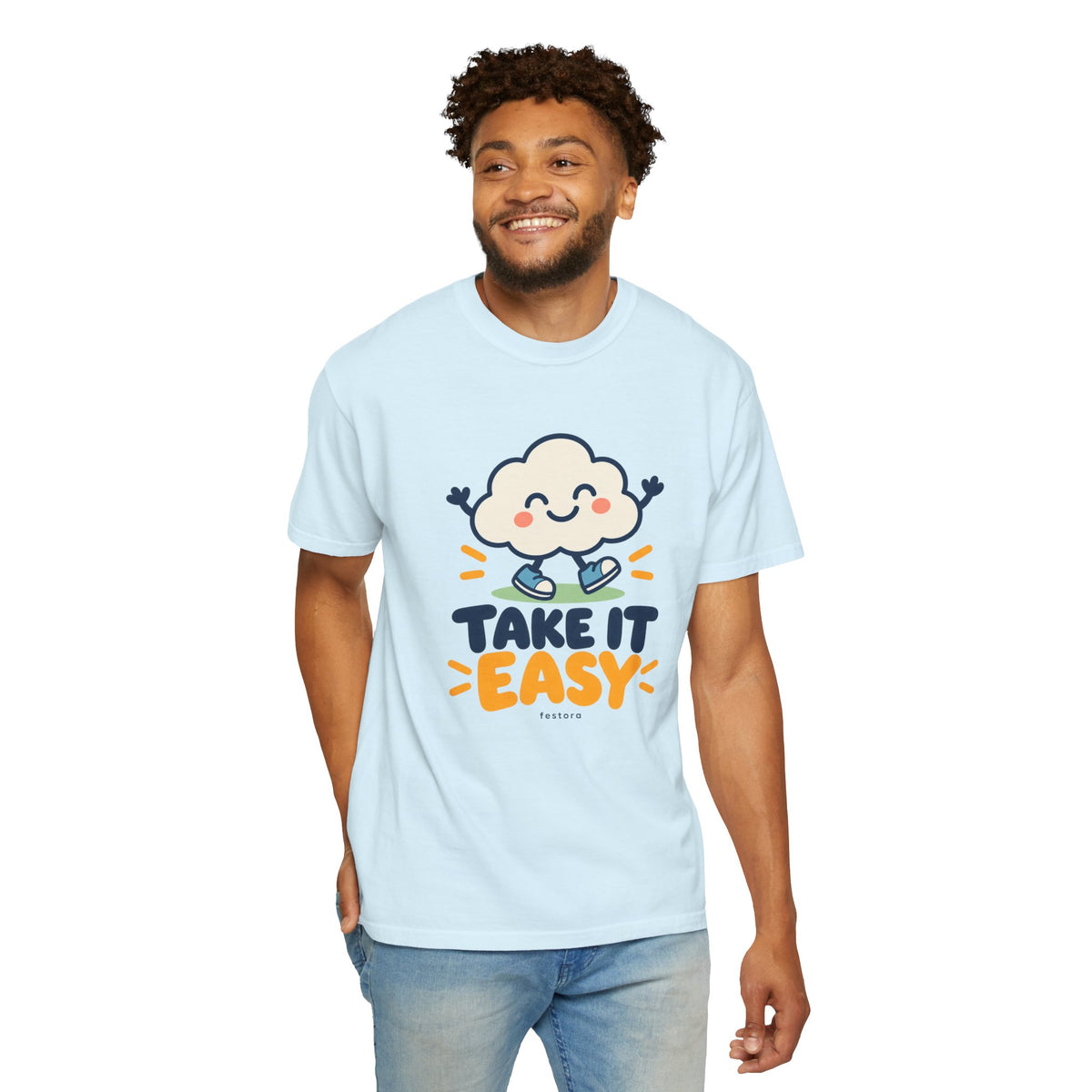 Take It Easy – Happy Cloud Graphic T-Shirt | Festora Everyday