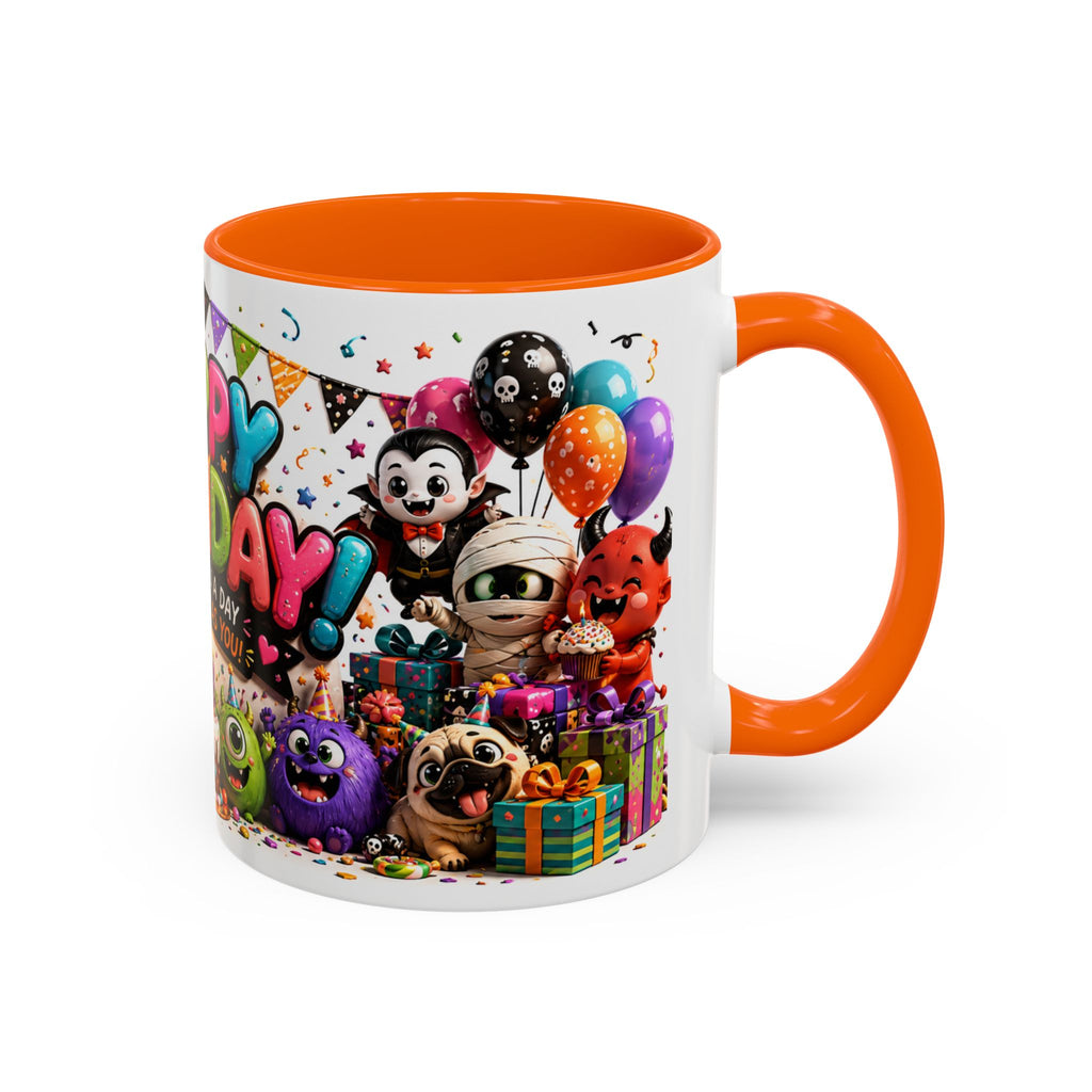Happy Birthday Accent Coffee Mug — Colorful 3D Birthday Party Design (11/15oz)