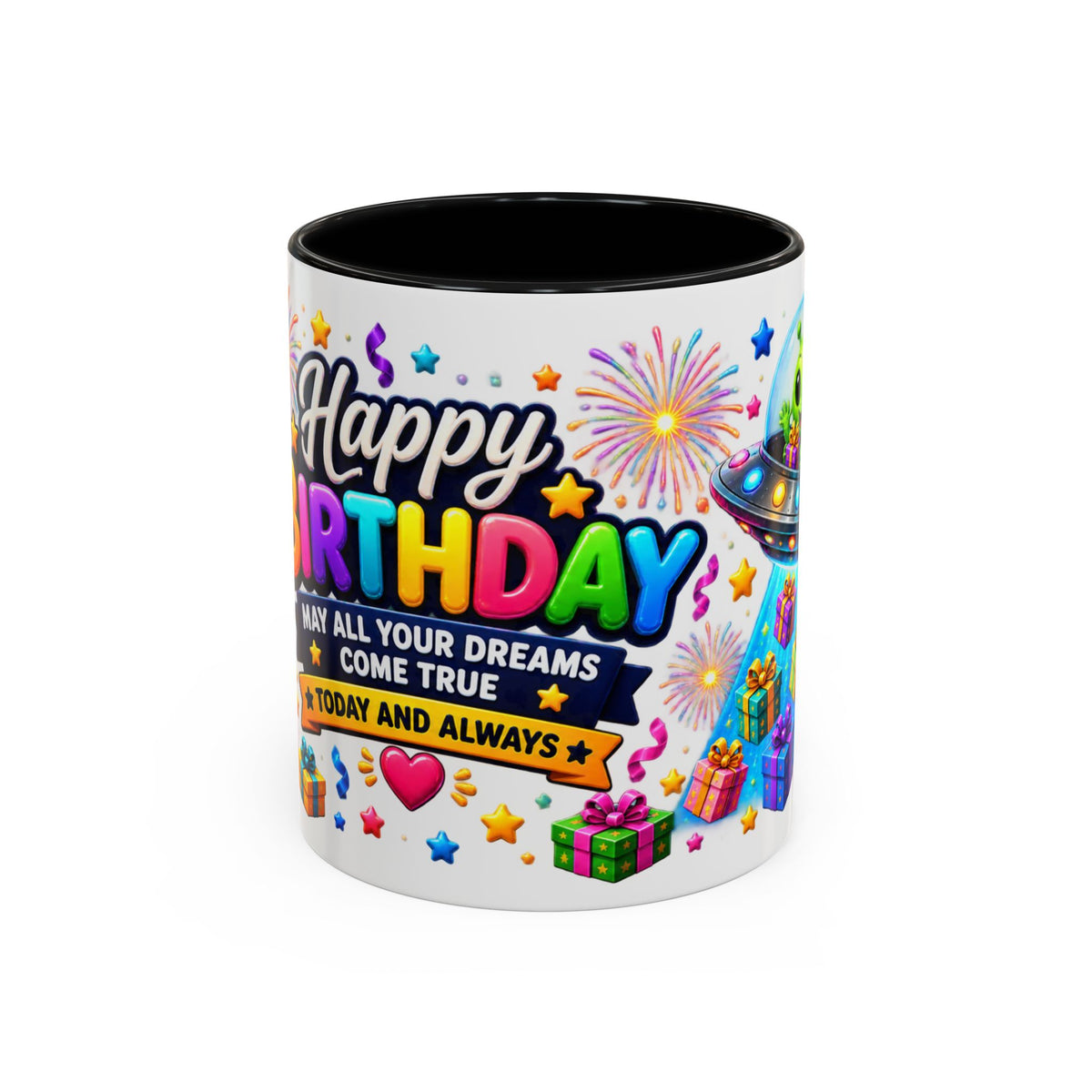 Happy Birthday Alien Coffee Mug — Colorful Galactic Birthday Wishes