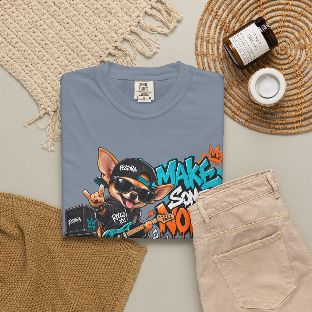 Make Some Noise Rocco Graphic T-Shirt — Streetwear Rock Dog Tee