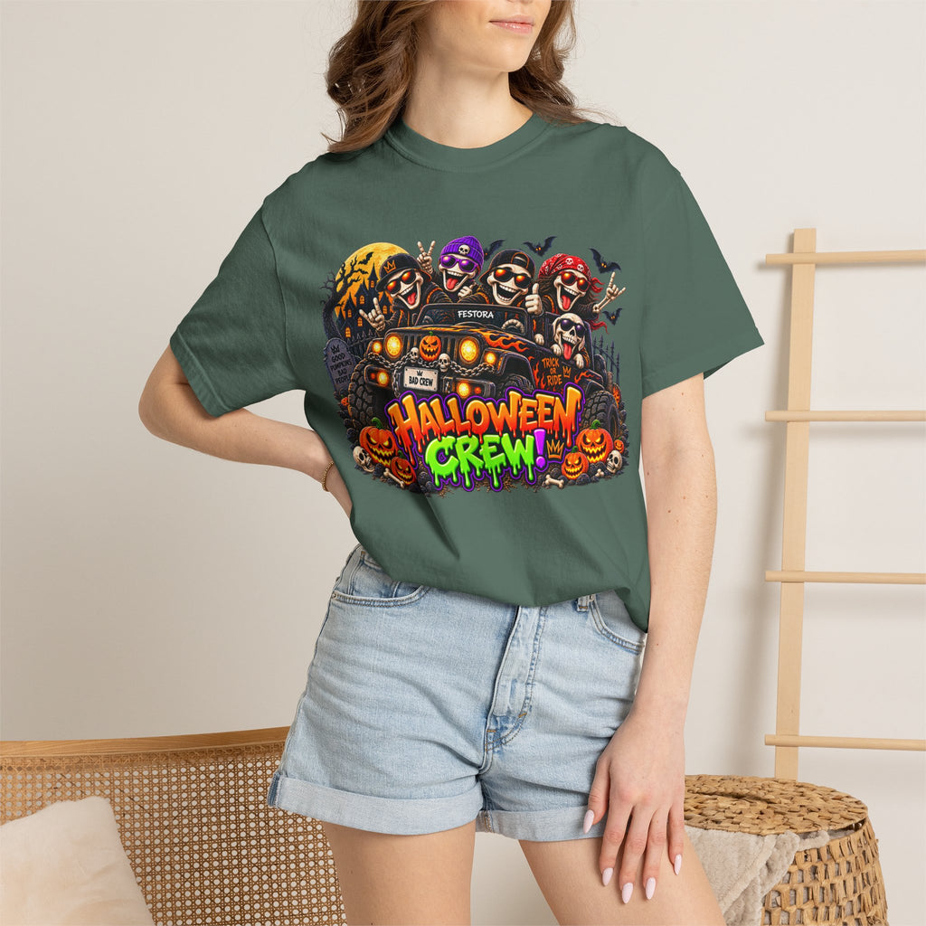 Halloween Crew T-Shirt – Skeleton Jeep Spooky Graphic Tee