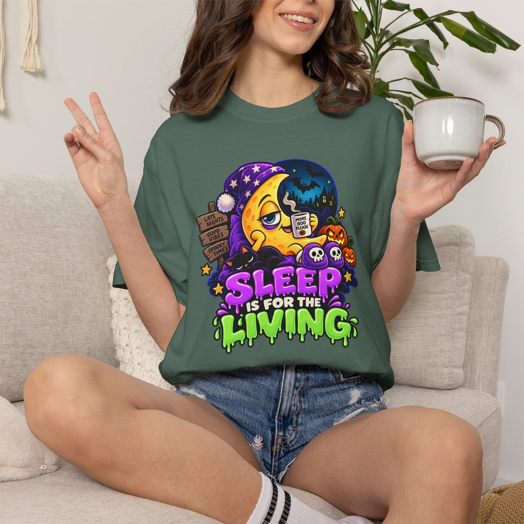 Sleep Is for the Living – Funny Halloween Moon T-Shirt
