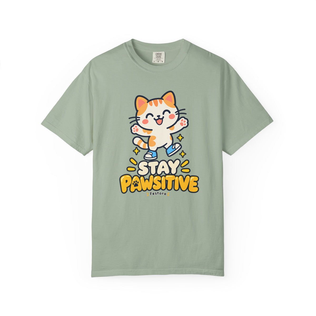 Stay Pawsitive – Cute Happy Cat Graphic T-Shirt
