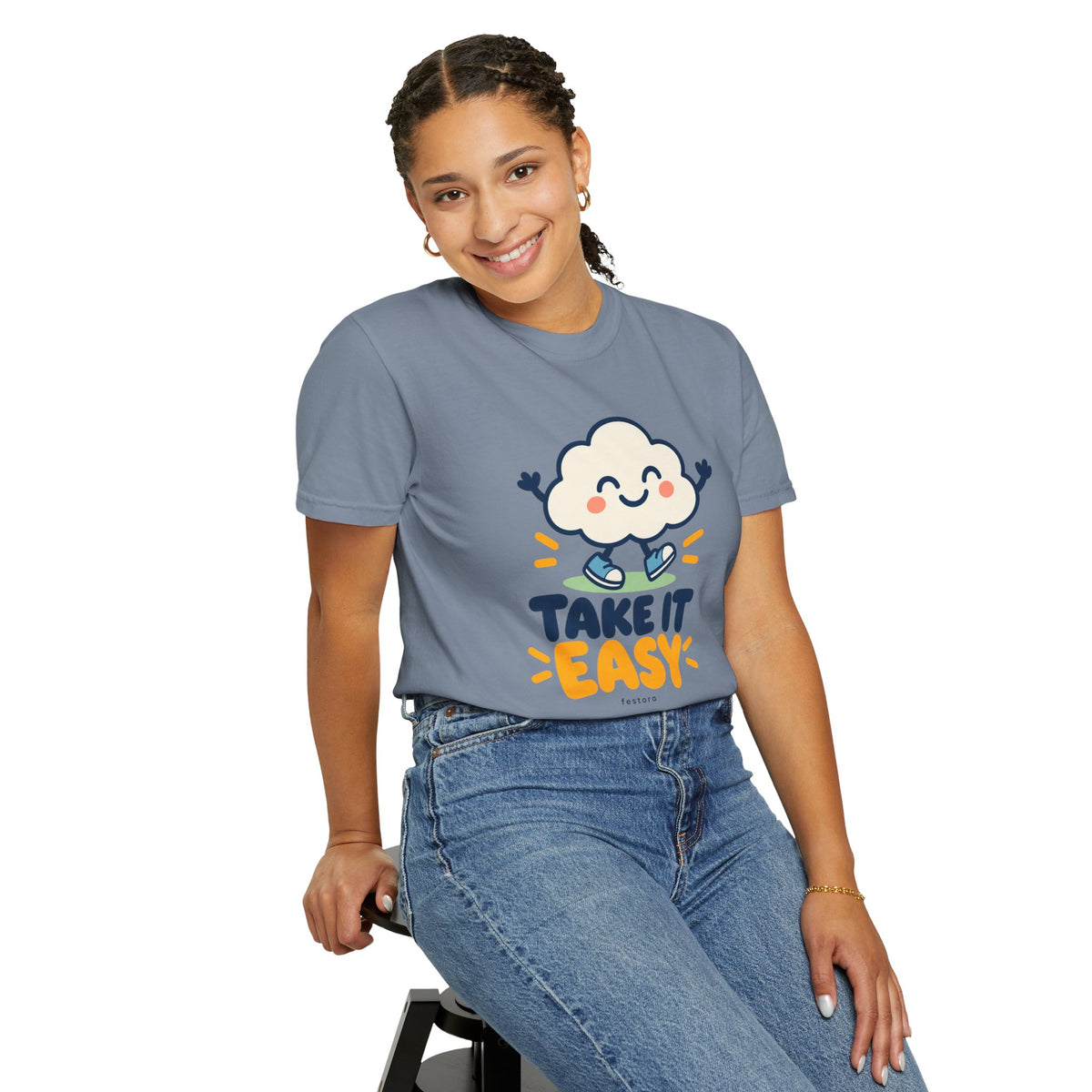 Take It Easy – Happy Cloud Graphic T-Shirt | Festora Everyday