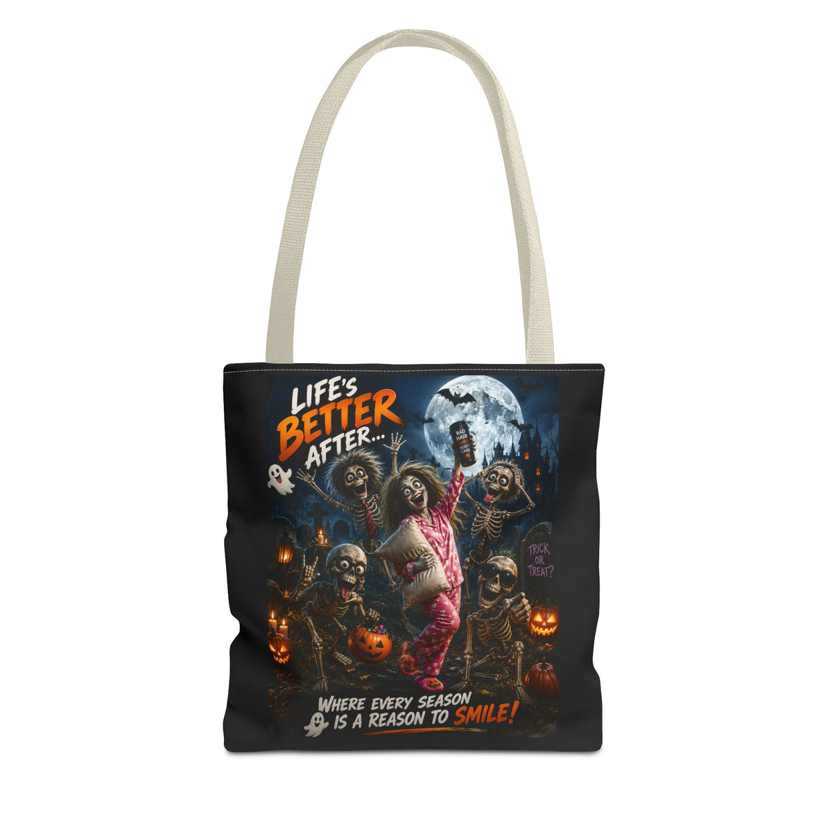 Halloween Horror Tote Bag - "Life's Better After" Trick-or-Treat Pumpkin Design