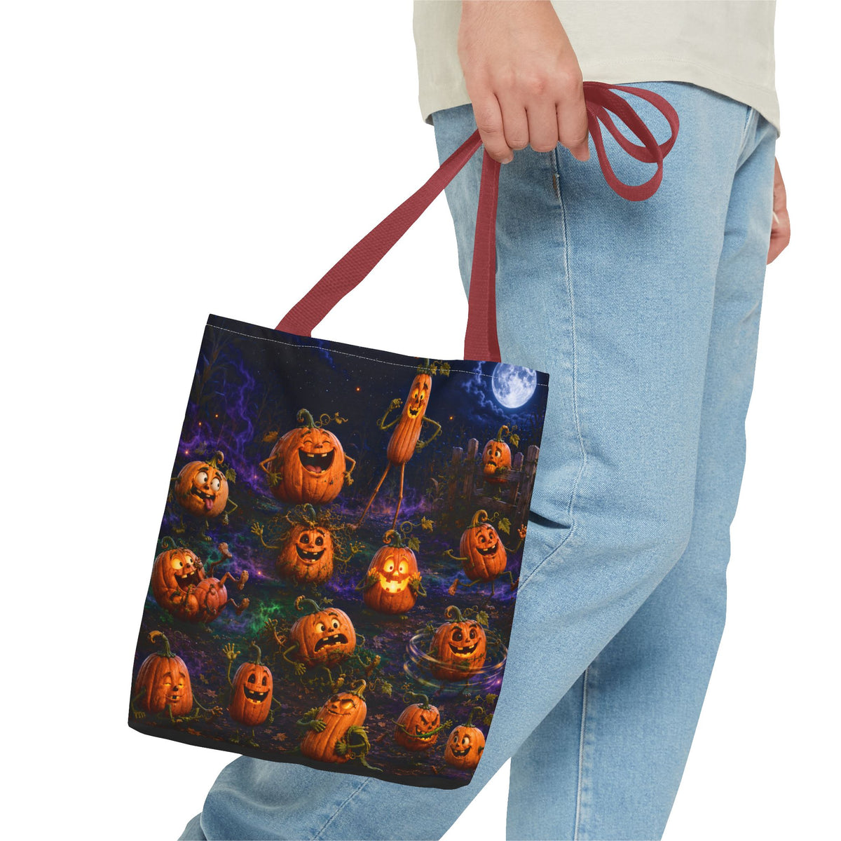 Halloween Pumpkin Patch Tote Bag — Spooky Jack-o'-Lantern All-Over Print