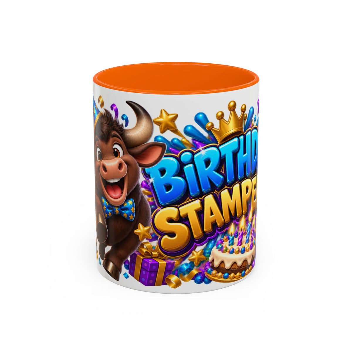 Birthday Stampede White Mug – Cute Buffalo Birthday Cup, Colorful Fun Party Gift