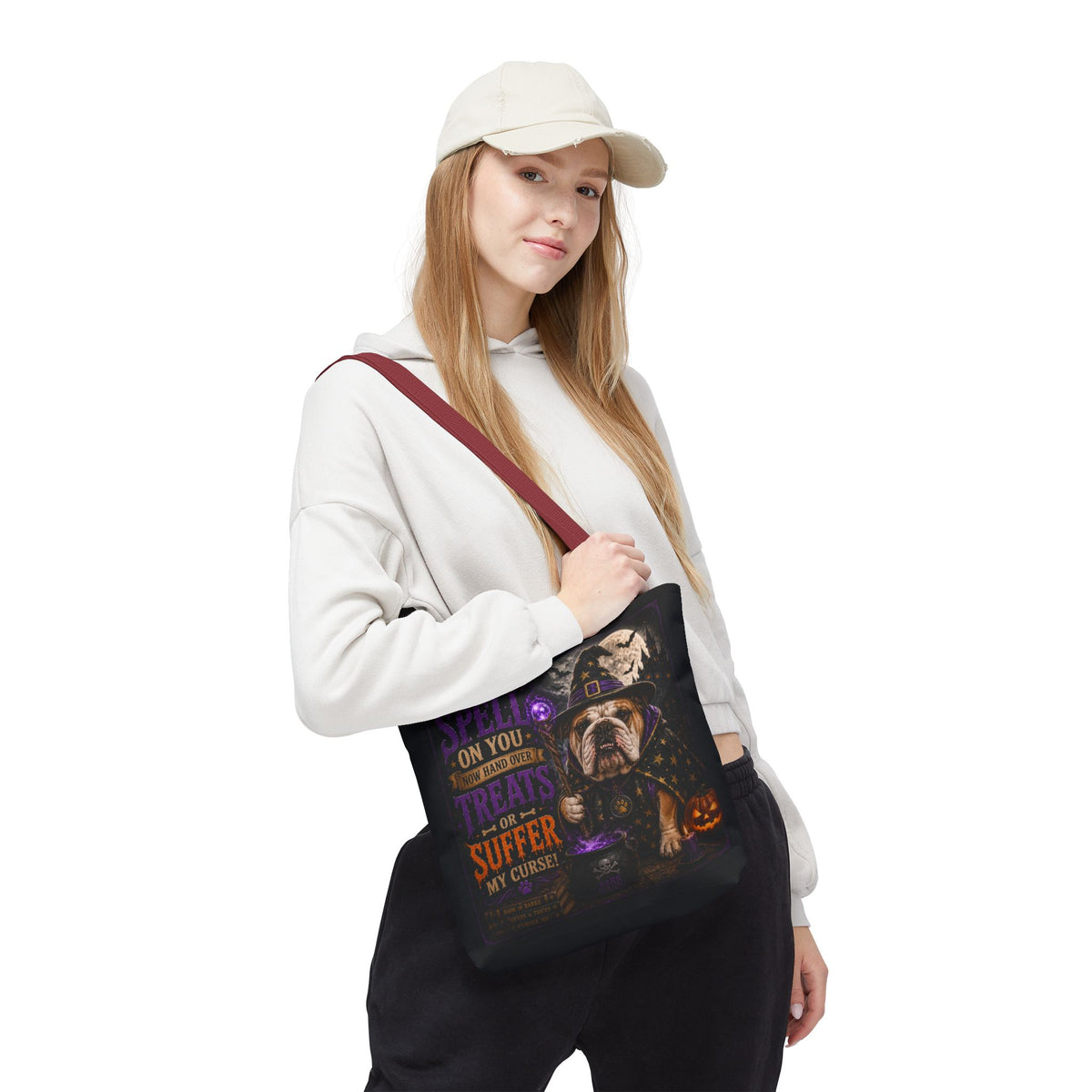 Halloween Bulldog Tote Bag - "I Put a Spell On You" Trick-or-Treat Candy Bag