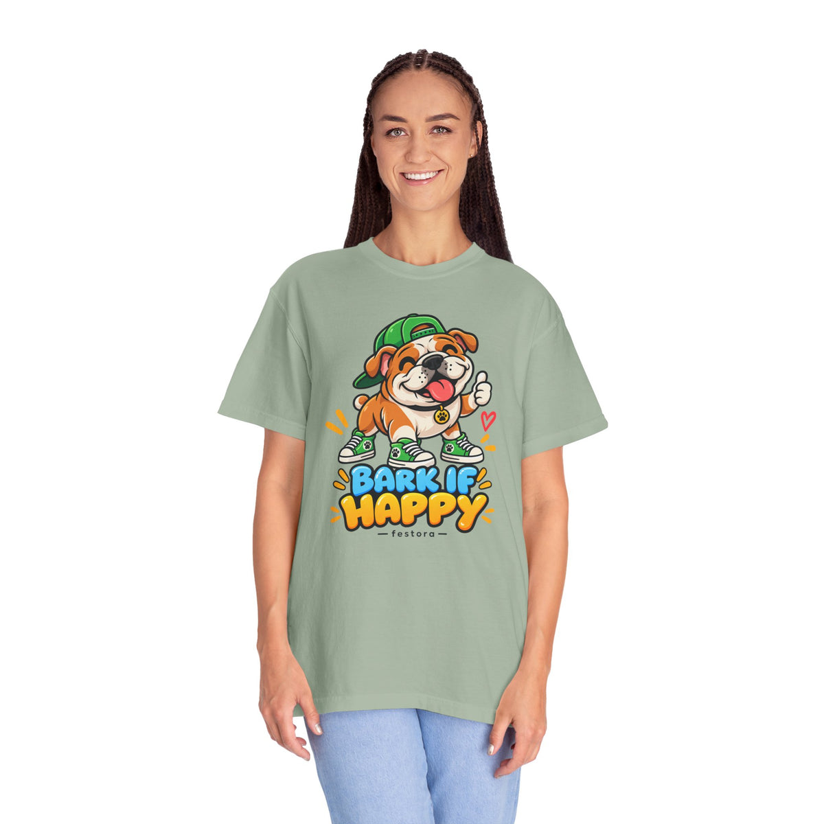 Bark If Happy – Cute Bulldog Graphic T-Shirt