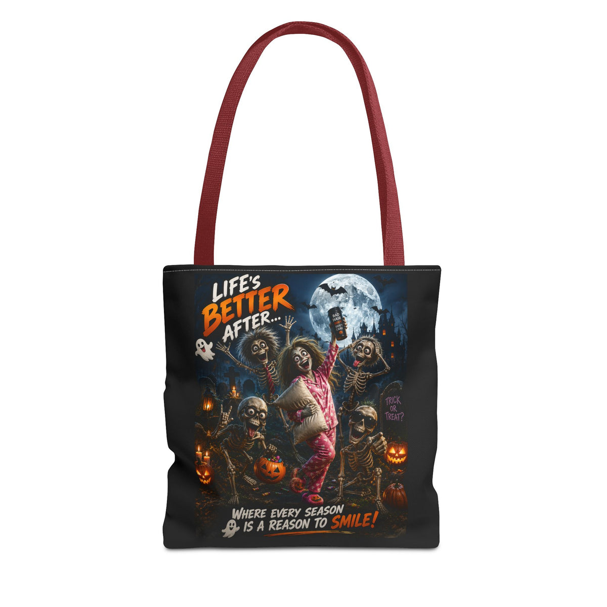 Halloween Horror Tote Bag - "Life's Better After" Trick-or-Treat Pumpkin Design
