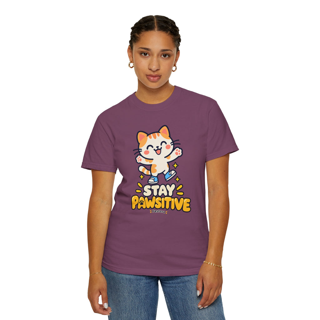 Stay Pawsitive – Cute Happy Cat Graphic T-Shirt