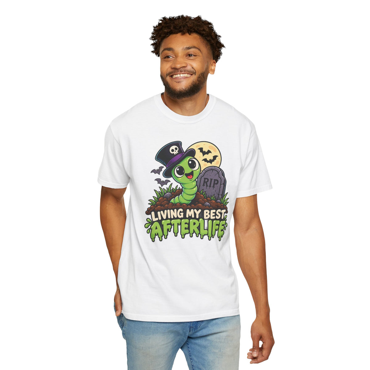 Living My Best Afterlife – Cute Halloween Graveyard Worm T-Shirt