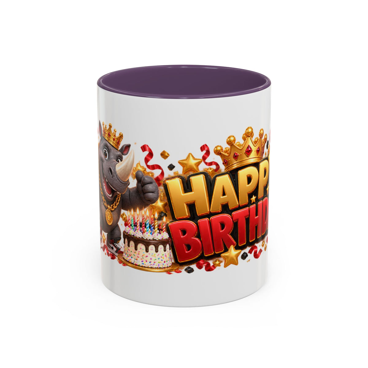 Happy Birthday Rhino Mug – Colorful 3D Birthday Gift – White Coffee Mug