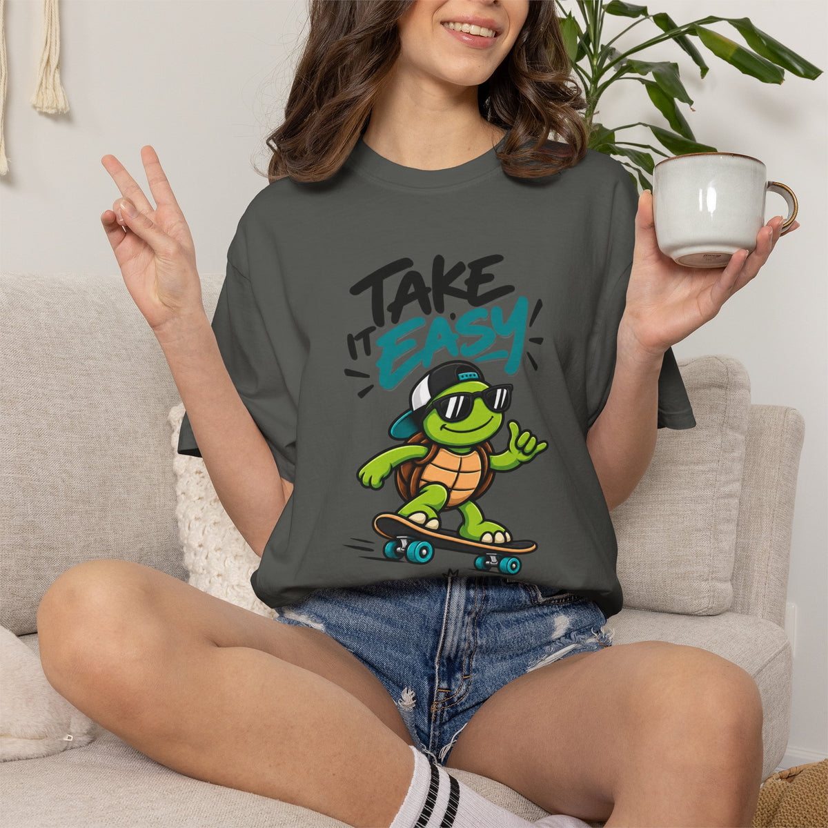 Take It Easy Skate Turtle Graphic T-Shirt | Festora Everyday