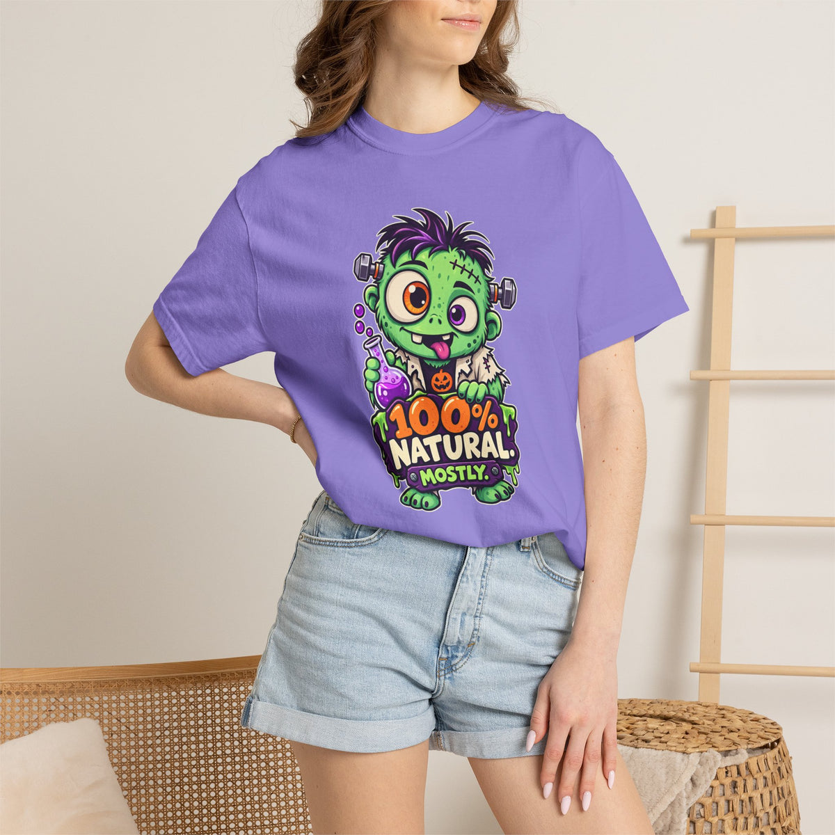 100% Natural. Mostly. – Cute Halloween Lab Monster T-Shirt