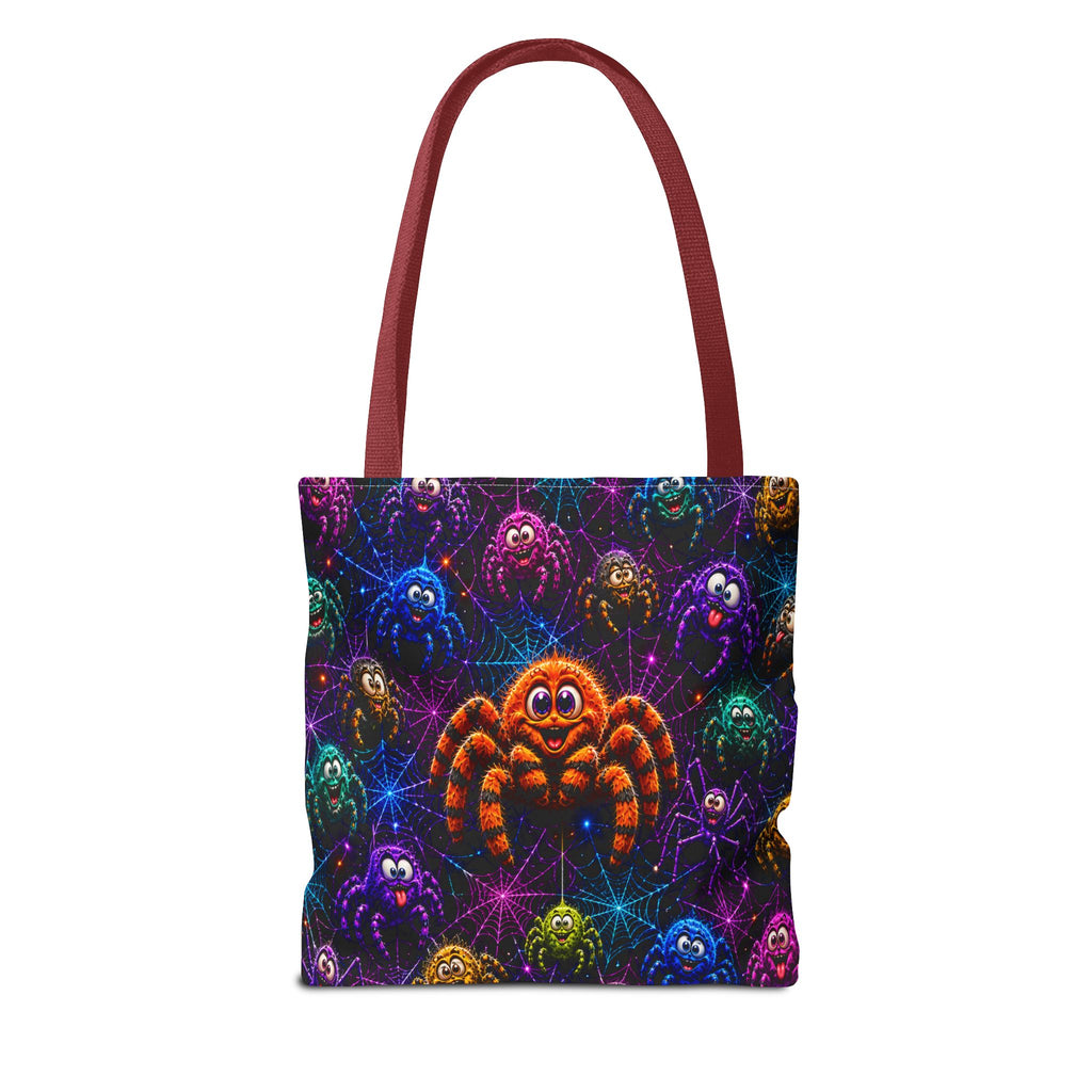 Colorful Crazy Spiders Halloween Tote Bag – Cute 3D Spider Web Pattern
