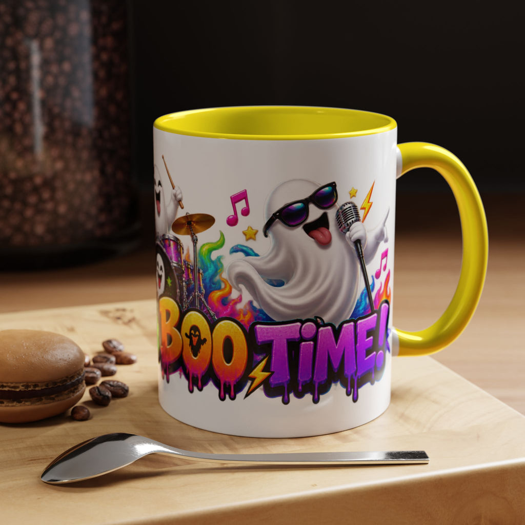Here for a Boo Time Halloween Ghost Rock Band White Mug