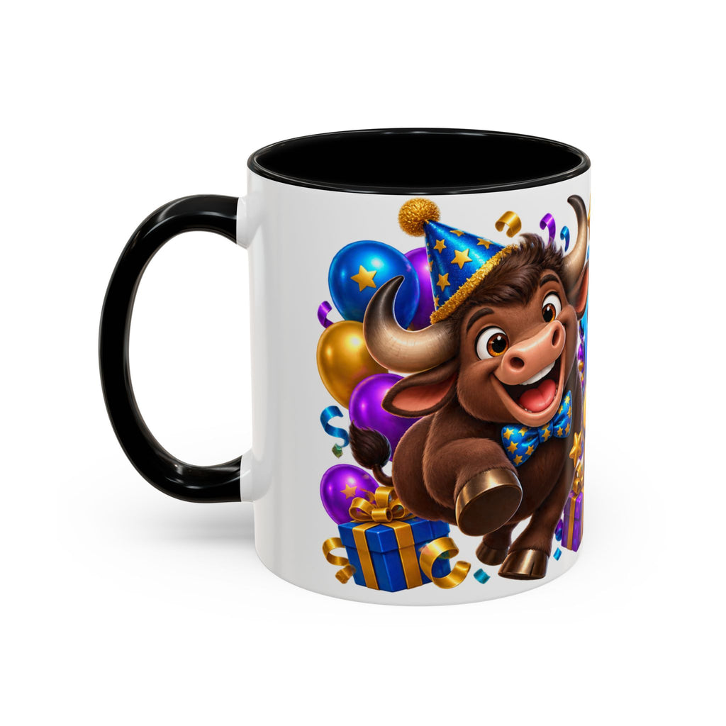 Birthday Stampede White Mug – Cute Buffalo Birthday Cup, Colorful Fun Party Gift