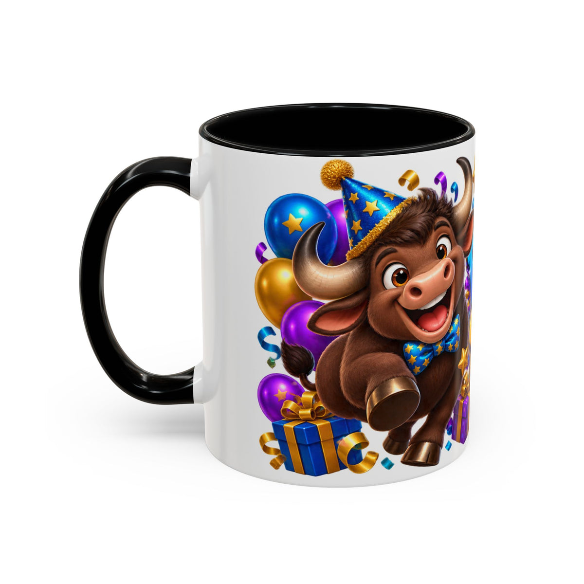 Birthday Stampede White Mug – Cute Buffalo Birthday Cup, Colorful Fun Party Gift