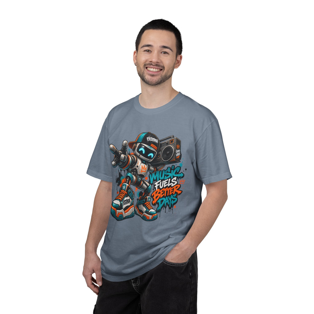 Music Fuels Better Days T-Shirt — Retro Robot Boombox Streetwear