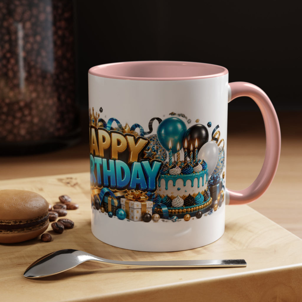 Happy Birthday White Tiger Mug – Colorful 3D Birthday Gift – White Coffee Mug