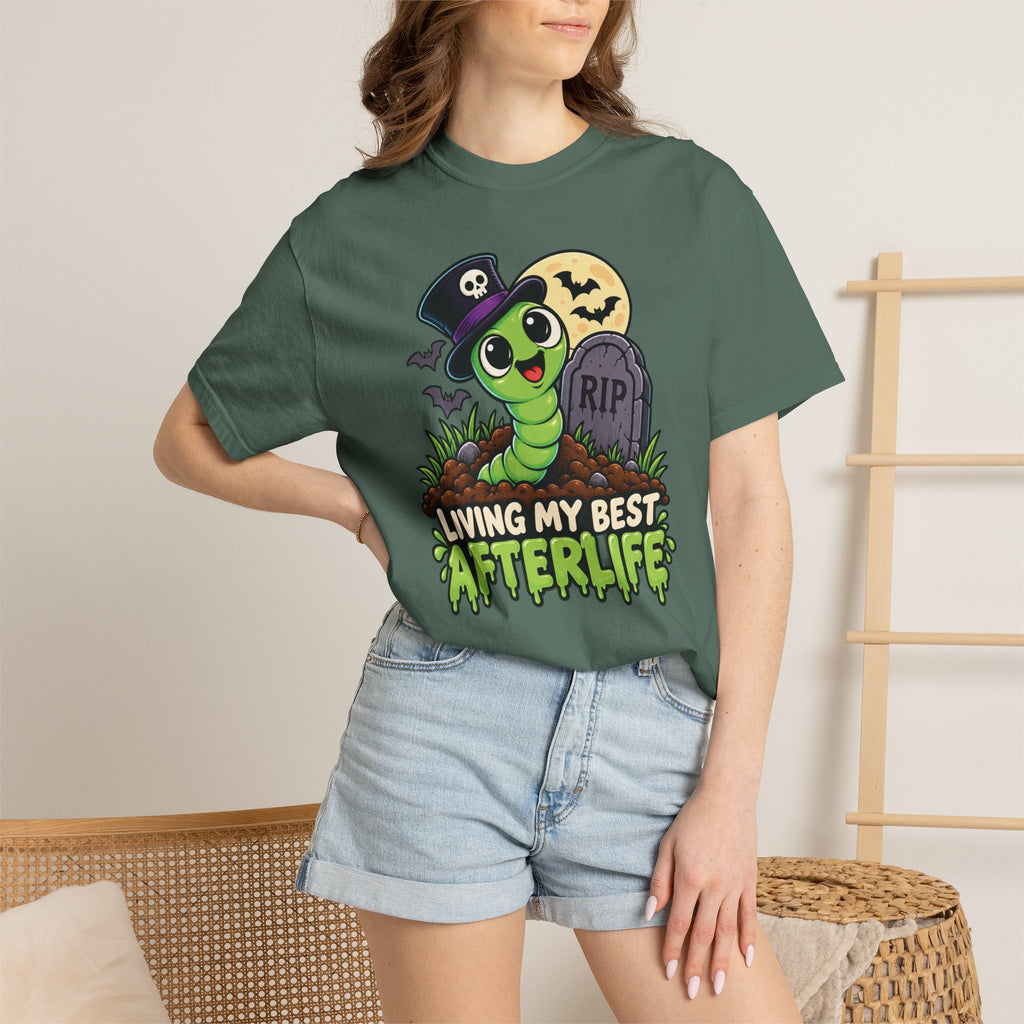 Living My Best Afterlife – Cute Halloween Graveyard Worm T-Shirt