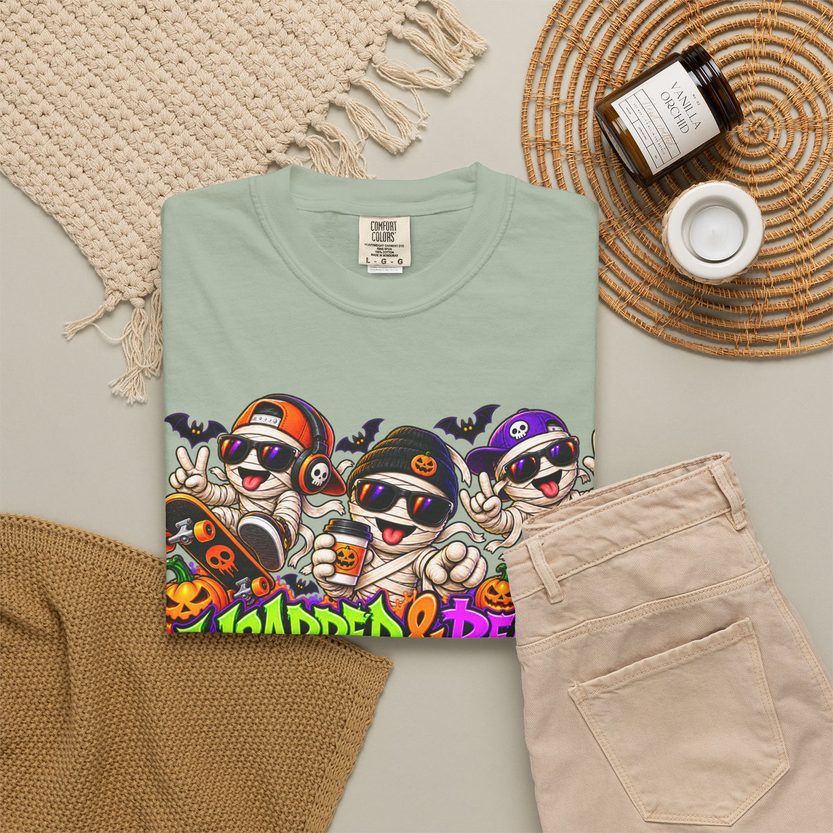 Wrapped & Ready – Halloween Mummy Crew Graphic T-Shirt