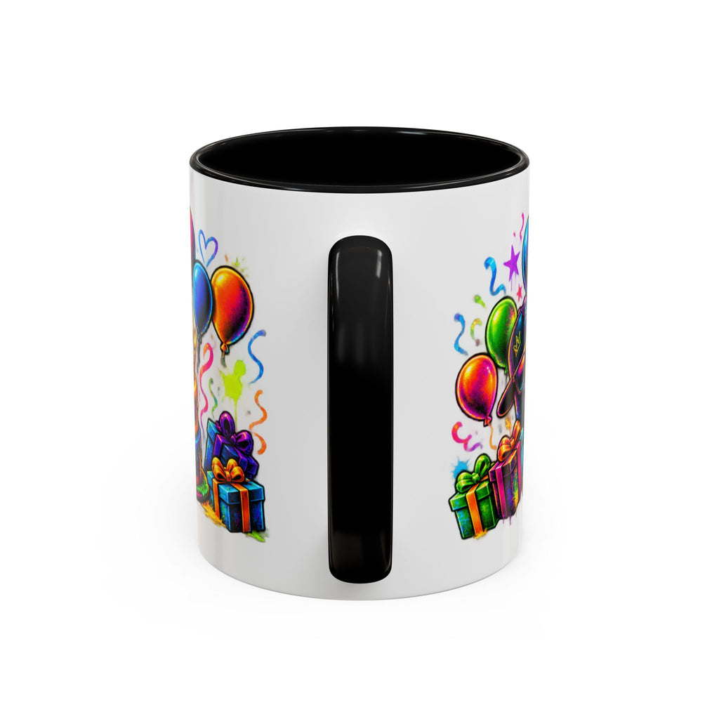 Happy Birthday Accent Coffee Mug – Colorful Graffiti Cake & Balloons (11/15oz)