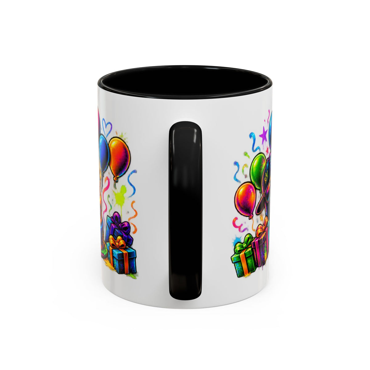 Happy Birthday Accent Coffee Mug – Colorful Graffiti Cake & Balloons (11/15oz)
