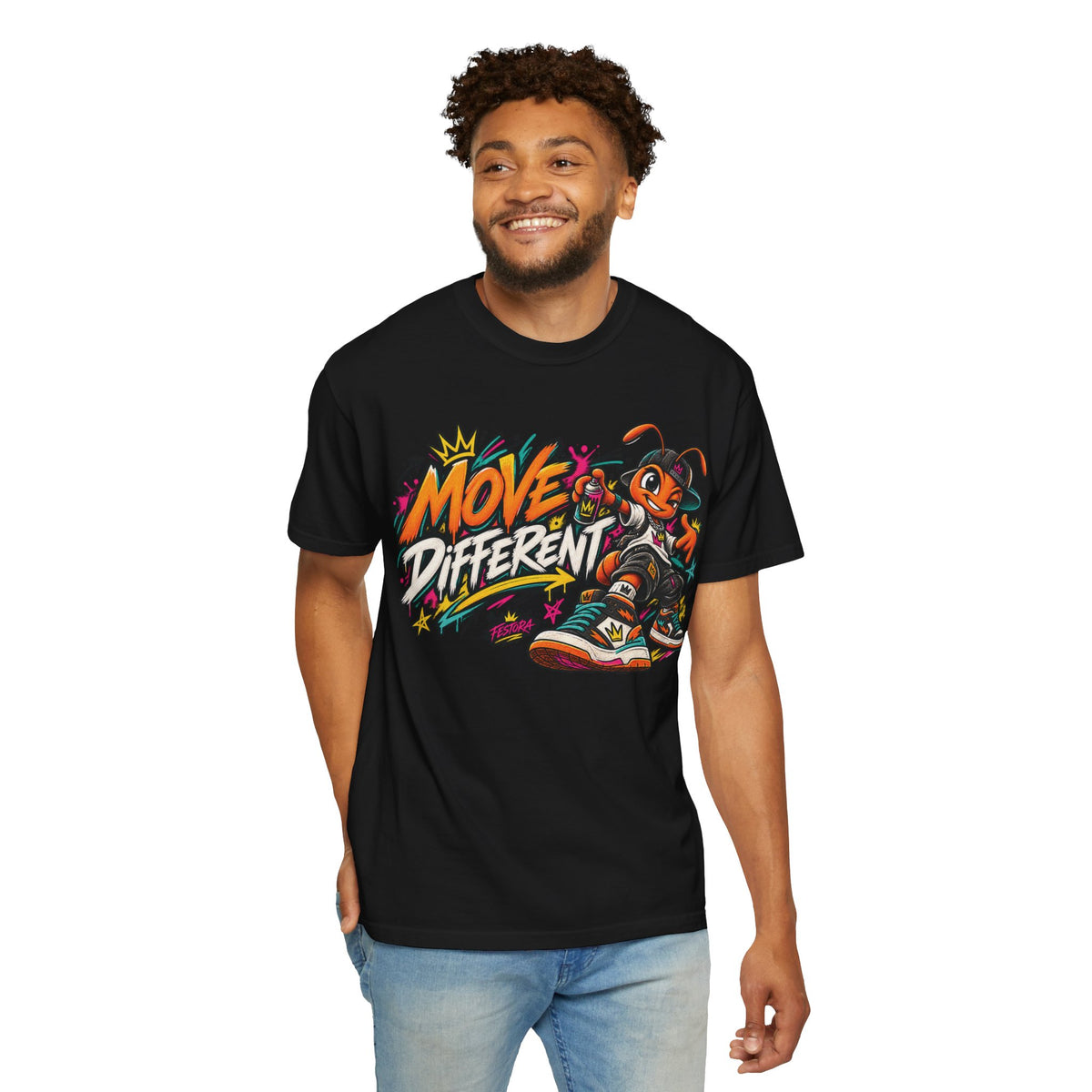 Move Different Graphic T-Shirt — Streetwear Skate Ant Mascot Design