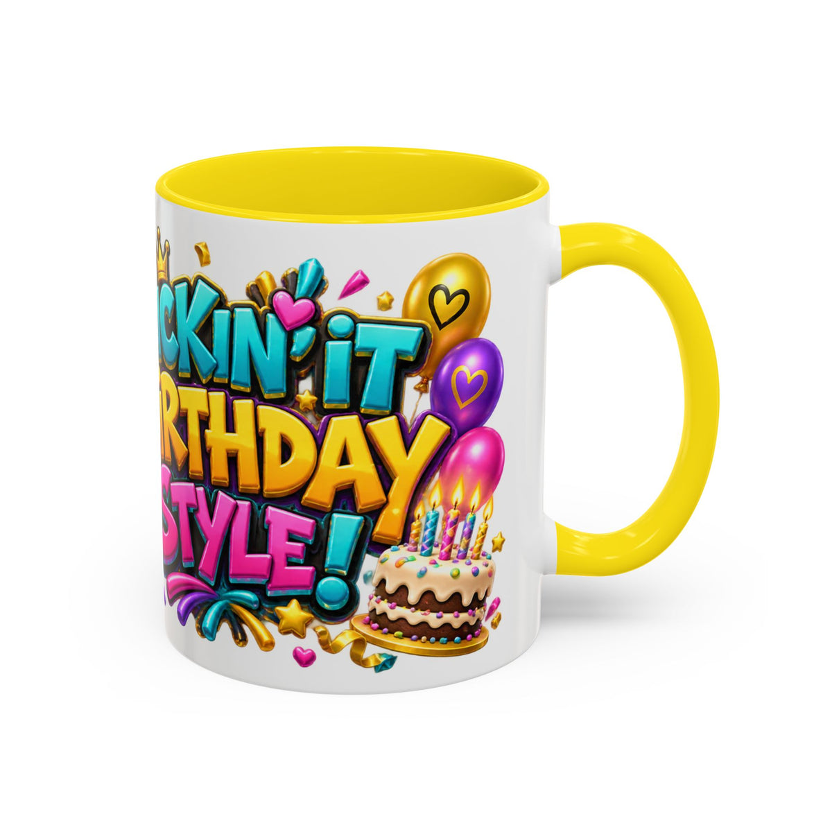 Kickin’ It Birthday Style Donkey White Mug – Funny Happy Birthday Party Cup, Cute Colorful Gift