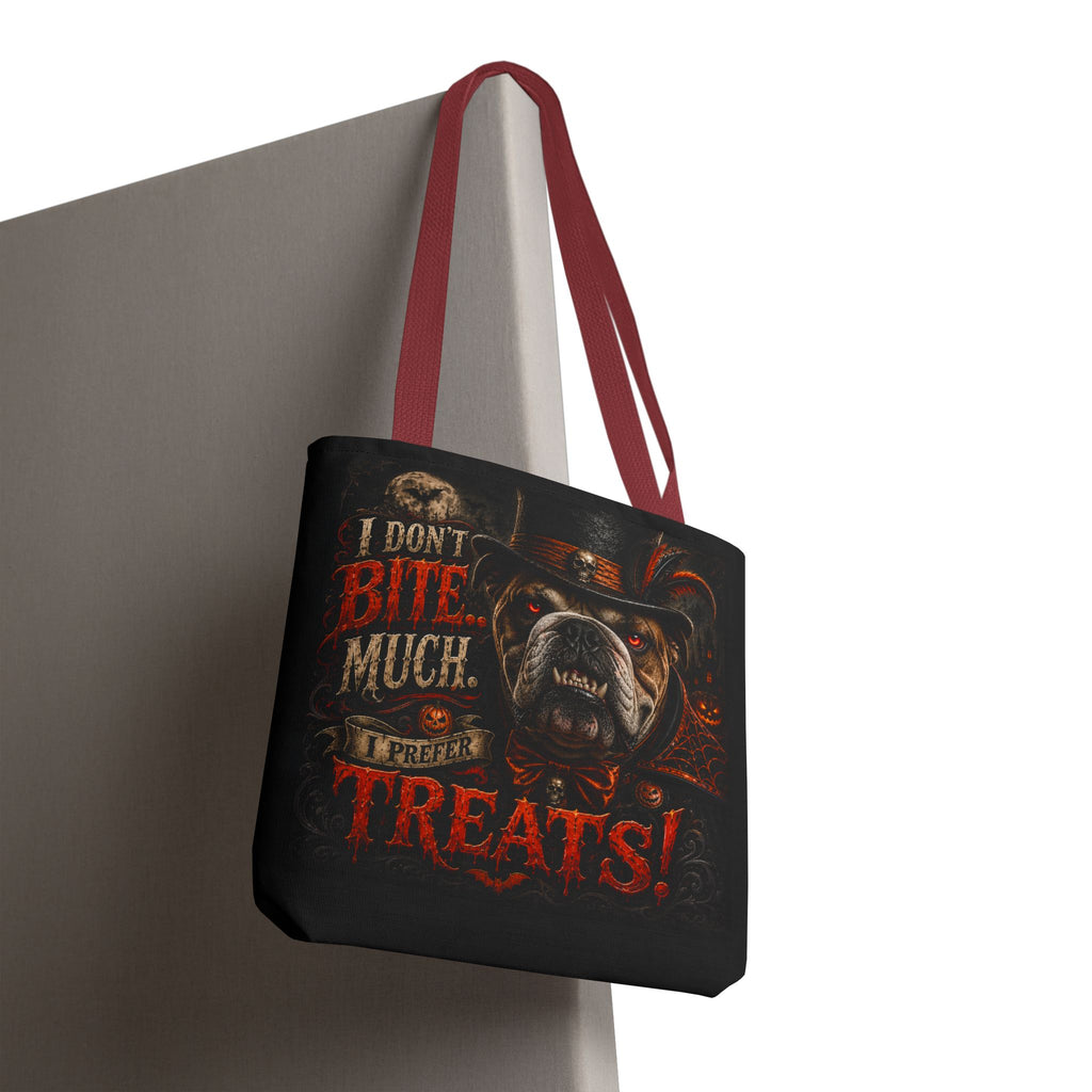 Halloween Bulldog Tote Bag - "I Don't Bite Much, I Prefer Treats!" Candy Bag