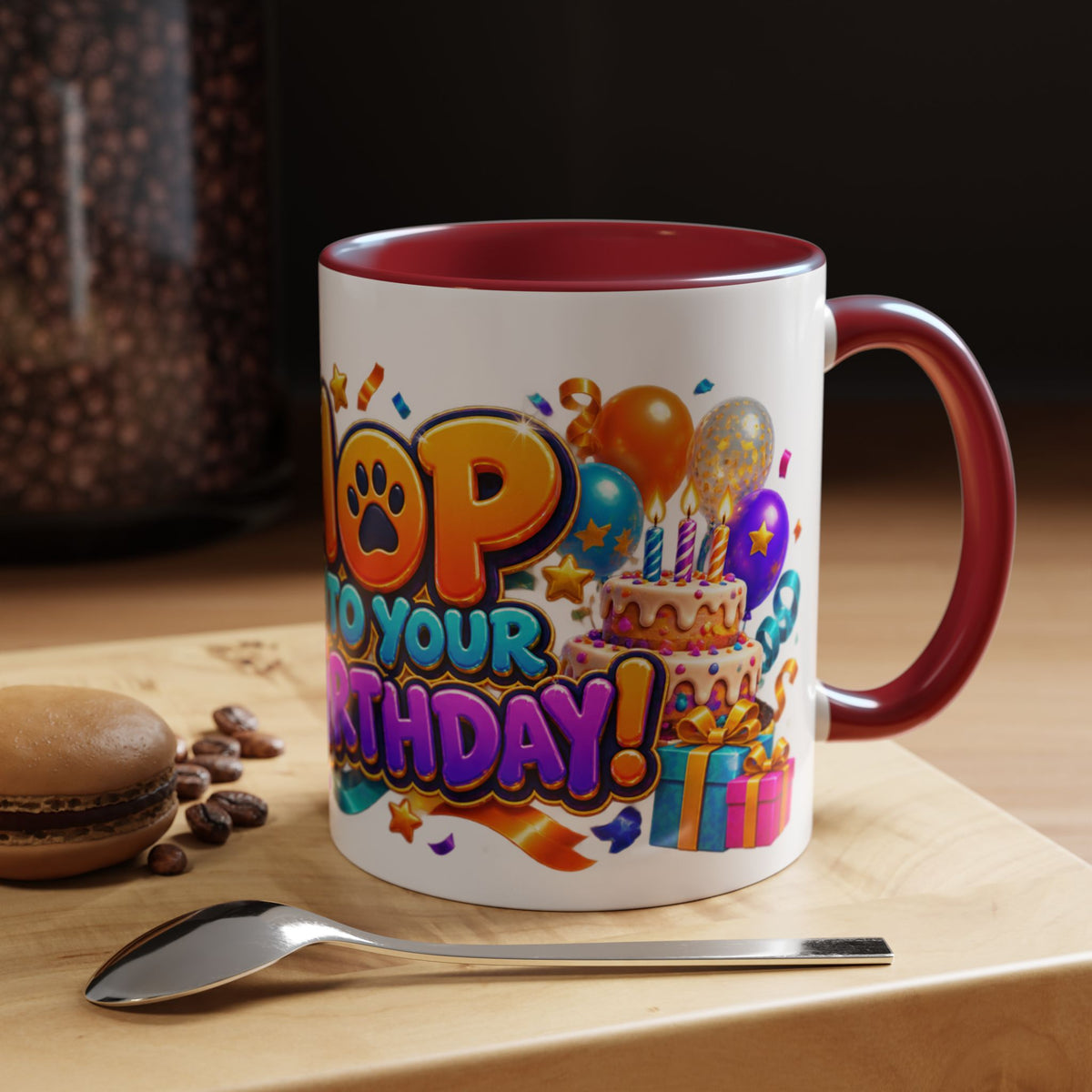 Hop Into Your Birthday White Mug – Cute Kangaroo Birthday Cup, Colorful Fun Party Gift
