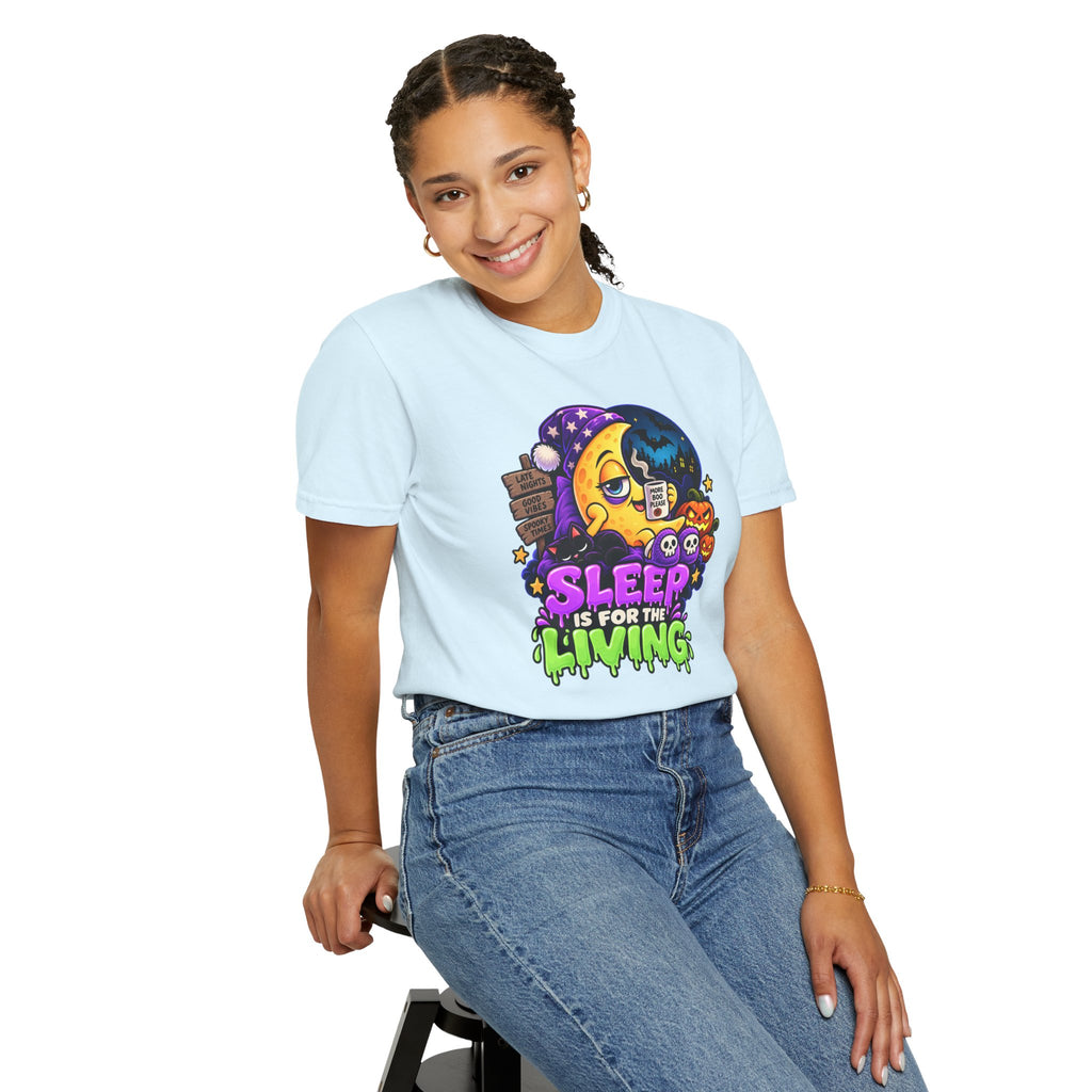 Sleep Is for the Living – Funny Halloween Moon T-Shirt