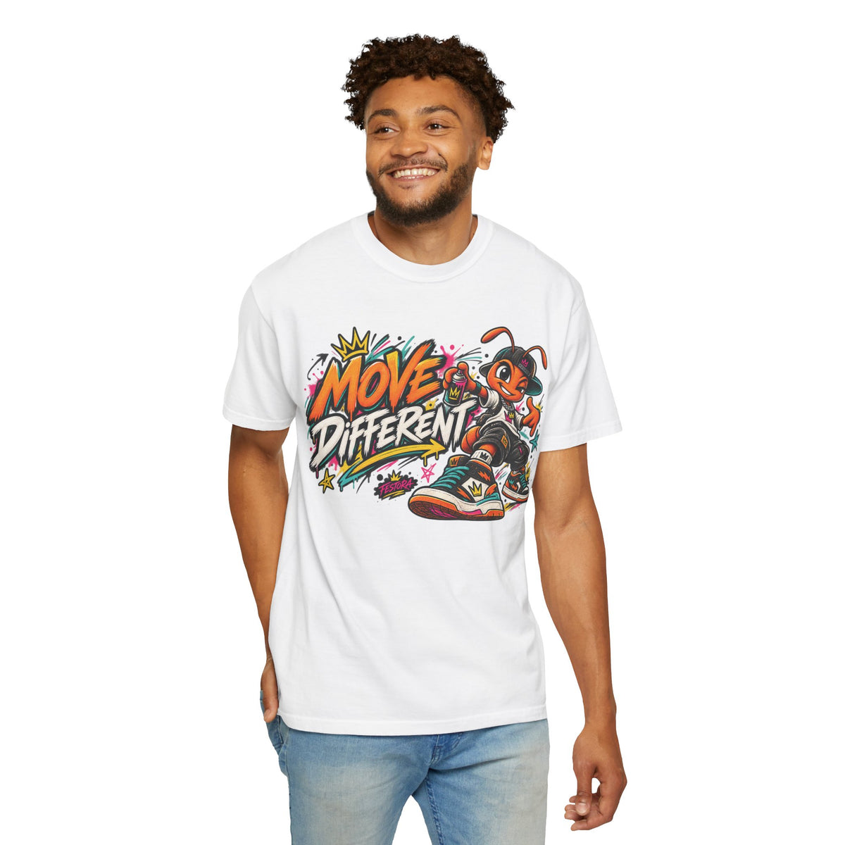 Move Different Graphic T-Shirt — Streetwear Skate Ant Mascot Design