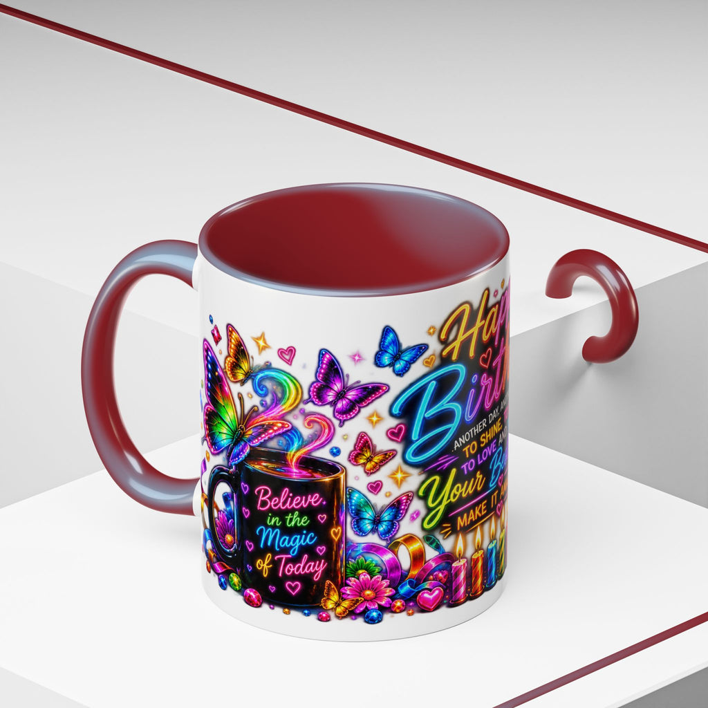 Birthday Coffee Mug – Colorful "Happy Birthday" Gift Mug with Butterflies & Candles